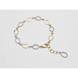 Unique 14K Two Tone Multi Color Gold Oval Link Resizable CZ Bracelet - 7.50" L